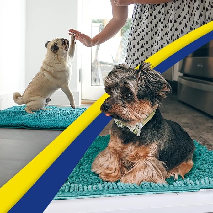 Muddy Mat® Original Dog Door Mat for Muddy Paws, Super Absorbent Microfiber, Non-Slip Washable Pet Rug, Quick Dry Chenille Entryway Carpet, Machine Washable Indoor Outdoor mat, Teal 19"x30"