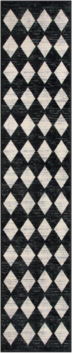 Lahome Checkered Washable Rug Runners for Hallways Non Slip,2x10 Black Kitchen Bathroom Runner Rug,Trellis Low Pile Indoor Carpet Runner for Bedroom Entryway Foyer(2'x10',Black)