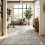 Area Rug 9x12 Washable Rug Beige for Living Room, Dining Room, Bedroom, Large Carpets, Non Slip & Non-Shedding Low Pile Vintage Print Rug for Home Office Decor