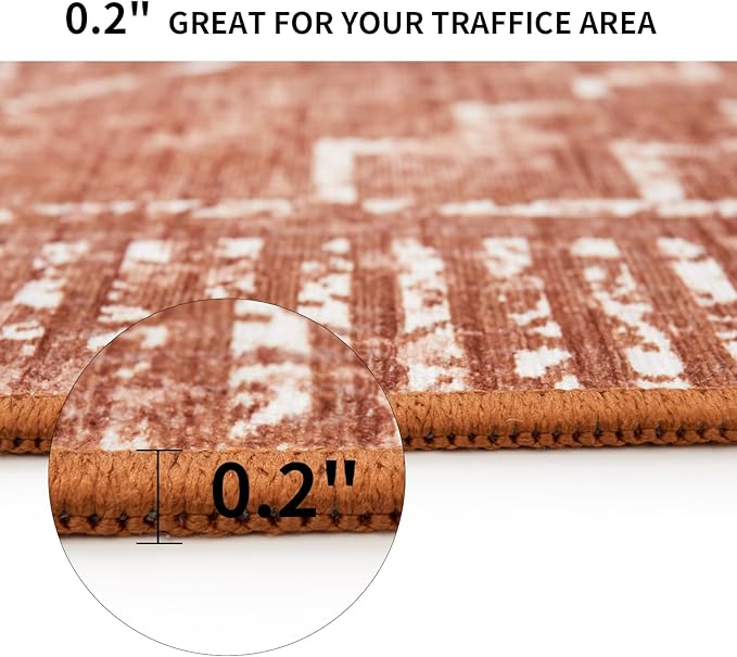 ILANGO Moroccan Area Rugs 8'x10' for Living Room Machine Washable Modern Rugs with Rubber Backing Non Slip Carpet for Dedroom Farmhouse Dining Room, Ultra-Thin, Foldable, Easy Clean