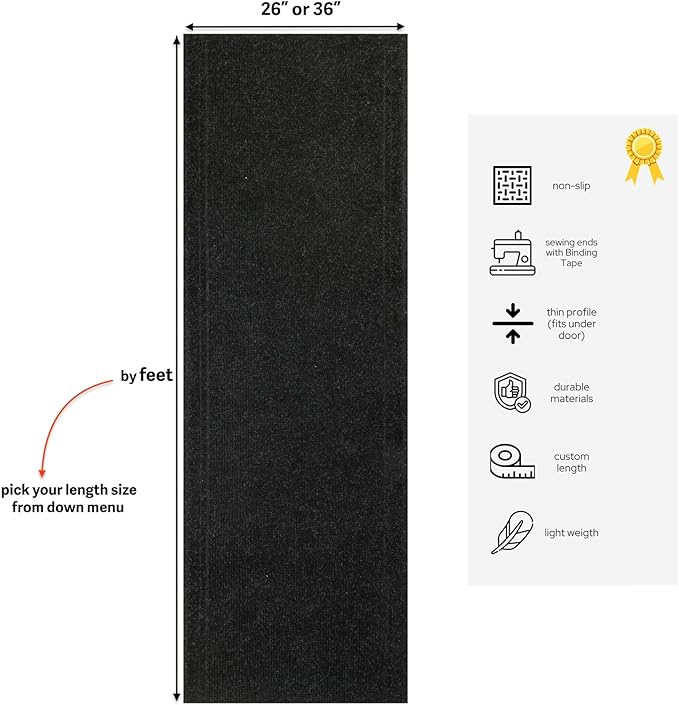 English Home Custom Size Anti Slip Charcoal Striped Design Light Weight Durable TPR Backing Thin Pile Runner Rug (26" x 15')