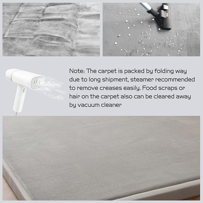 MAXYOYO Grey Coral Velvet Area Rug, Thick Japanese Tatami Mat Living Room Carpet with Non-Slip Backing, Large Solid Color Mat for Bedroom Dormitory Yoga, 78 by 118 inch