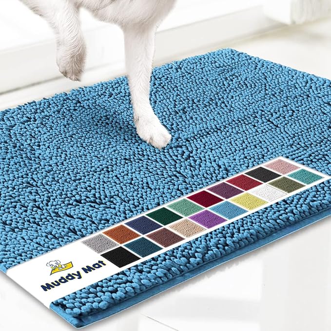 Muddy Mat® | Super Absorbent Door Mat Indoor, Microfiber Quick Dry Chenille Entryway Rug, Non-Slip Front Door Mat, Indoor Mats for Entryway, Machine Washable Pet Rug, Sky Blue 36" x 120"