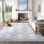 jinchan Moroccan 8x10 Area Rugs for Living Room - Machine Washable Soft Modern Geometric Stain Resistant Ultra-Thin Low-Pile Large Rug Non-Slip Carpet for Bedroom Kitchen Dining Room (8x10ft, Blue)