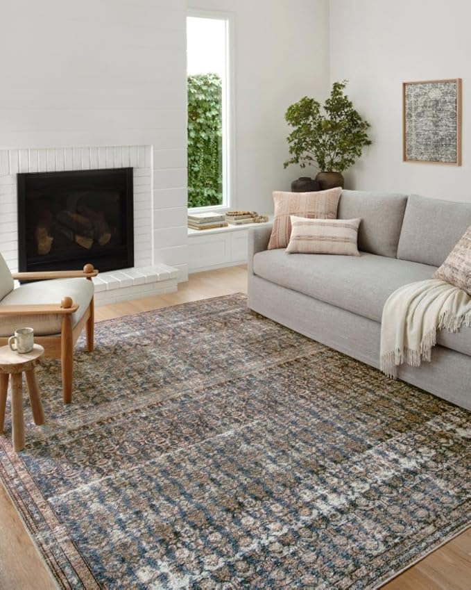Loloi Amber Lewis Billie Collection, Ocean & Brick 2'-3" x 3'-9" Area Rug – Antique & Distressed Accent Rugs for Living Room, Bedroom, Entryway & Hallway, No Shed High Traffic Area Home Decor Rug