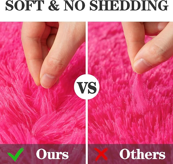 Soft Fluffy Area Rug for Bedroom, Hot Pink Fuzzy Shaggy Oval Throw Rugs for Bedside, Non-Slip Cozy Plush Shag Carpet for Girls Kids Room Nursery Dorm Living Room, 2.6 x 5.3 Feet