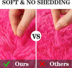 Soft Fluffy Area Rug for Bedroom, Hot Pink Fuzzy Shaggy Oval Throw Rugs for Bedside, Non-Slip Cozy Plush Shag Carpet for Girls Kids Room Nursery Dorm Living Room, 2.6 x 5.3 Feet