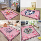 Cartoon Animal Pattern Area Rug Cute Cat Luxury Floral Decor for Carpet Farmhouse Bedroom Living Room Rugs Bathroom Kitchen Runner Mat Indoor Outdoor Non Slip Doormat 4.2' X 6.2'