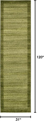 Rugs.com Angelica Collection Rug – 10 Ft Runner Light Green Medium Rug Perfect for Hallways, Entryways