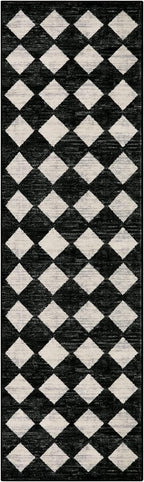 Lahome Moroccan Trellis Runner Rug - 2x8 Black Hallway Runner Rug with Rubber Backing, Checkered Kitchen Non Skid Carpet Runners Washable Indoor Mat for Camper Entryway Bathroom Hardwood Floor