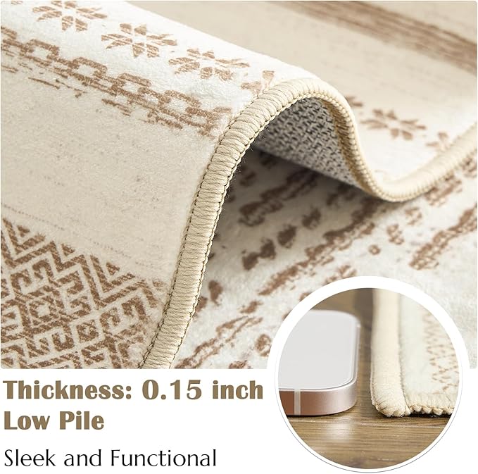jinchan Moroccan Boho 8x10 Area Rugs for Living Room - Machine Washable Neutral Soft Throw Rug Bohemian Ripple Design Non-Slip Carpet for Bedroom Dining Room Home Office (8‘x10', Beige)