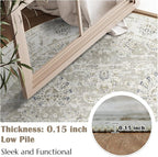 jinchan Fiora Round Rug 4ft Area Rugs Vintage Floral Distressed Design - Machine Washable Non-Slip Low-Pile Ultra-Thin Circle Rug for Entryway Bedside Living Room Dining Room Bedroom (4' Round, Taupe)