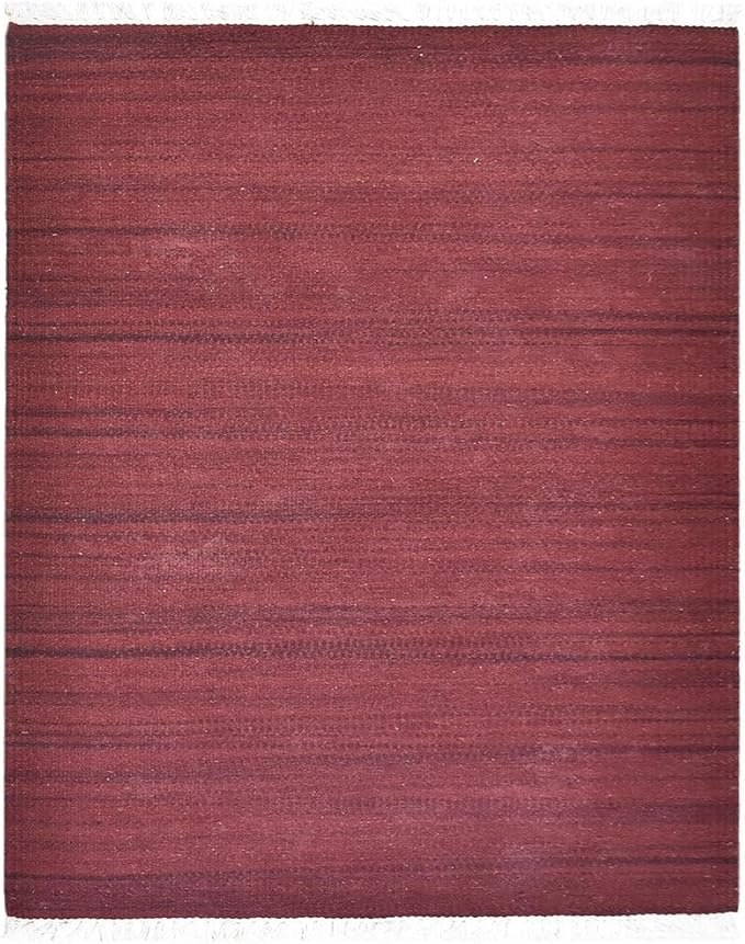 Rugsotic Carpets Hand Woven Flat Weave Kilim Wool ECO-Friendly Area Rugs - 5'x8', Rectangle Shape, Dark Red Color, Solid Plain Design, Low Pile Handmade Rugs for Living Room, Bed Room (D00111)