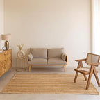 HOMEMONDE Natural Braided Jute Rug 3x5 ft - Hand Woven Off White Stripe Rustic Vintage Reversible Area Rugs for Bedroom, Kitchen, Living Room, Dining Room, Entryway and Doormat