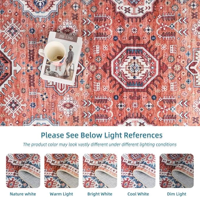 Dripex Washable Area Rug 6x9 Rug Stain & Water Resistant Foldable Thin Vintage Rugs Faux Wool Floor Carpet for Living Room Bedroom Dining Room Kitchen Bathroom Farmhouse Office
