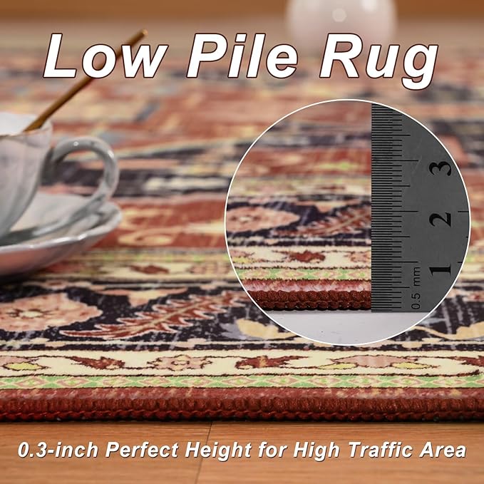 5x7 Orange Red Area Rug for Living Room, Machine Washable Rugs with Non-Slip Backing for Bedroom, Vintage Medallion Carpet Dining Room Office Kids Room Decor