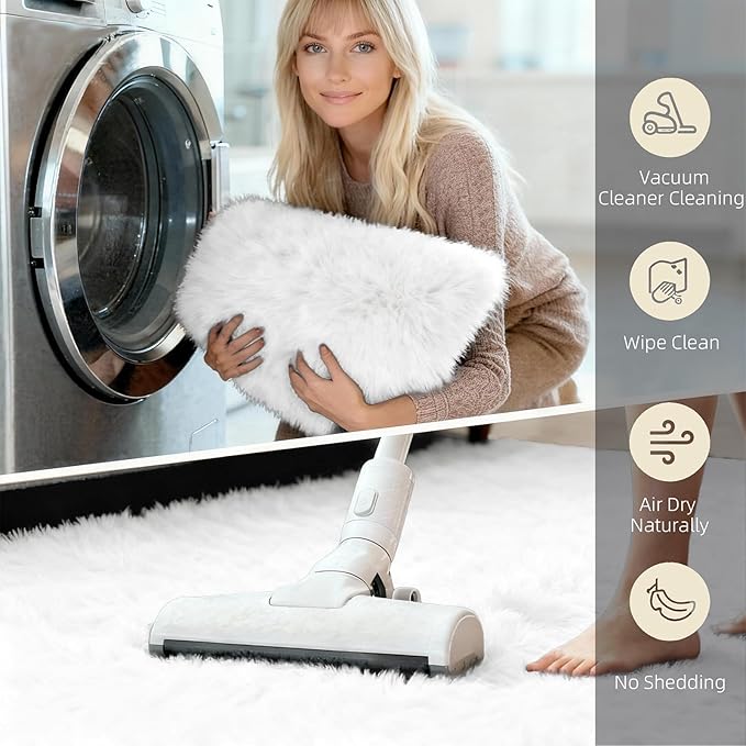 6x9 Solid Fluffy White Area Rug – Washable, Durable, Large Bedroom Rug, Non-Slip High Pile Shag Rugs for Living Room, Sofa Coffee Table, Nursery Rooms, Kids Room, Soft Indoor Floor Carpet
