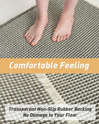 AMOAMI Upgraded Waffle Bath Mat, Super Absorbent Non Slip Bath Mats for Bathroom Floor, Machine Washable Bathroom Rugs with Tassels, Rubber Backed Bathroom Mats, Ultra Soft, 24" x 36", Green & Cream