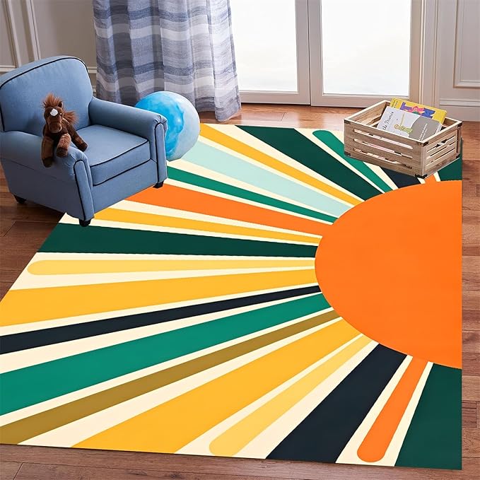 Rainbow Sun Modern Boho Large Area Rugs,3x5ft,Minimalist Living Room Bedroom Decor Rug Ultra-Soft, Fluffy, Lightweight Indoor Carpet with Non-Slip Backing for Kids Nursery Play Room