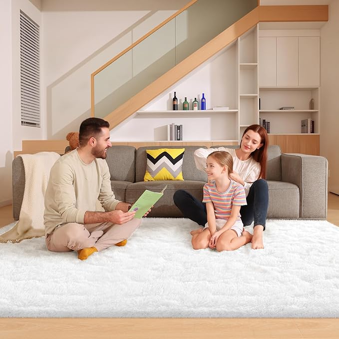 6x9 Cream White Rugs for Living Room Bedroom, Fluffy Large Area Rug Soft Shag Non-Slip Carpet for Kids Boys and Girls Room Dorm Home Decor (6ft x 9ft)