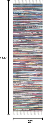 SAFAVIEH Rag Rug Collection Runner Rug - 2'3" x 12', Grey & Multi, Handmade Boho Stripe Cotton, Ideal for High Traffic Areas in Living Room, Bedroom (RAR121M)