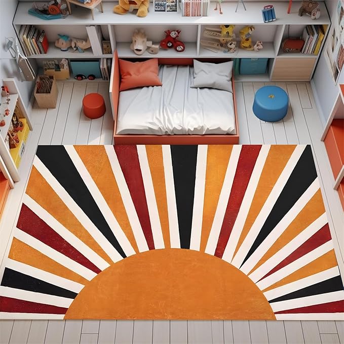 6x8ft Boho Area Rug,3D Printing Rainbow Sun Area Rug,Modern Simple Home Decoration Rug for Kids Girls Boys Bedroom, Living Room, Classroom, Office Non-Slip Washable