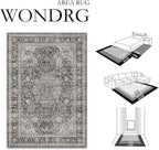 9x12 Vintage Area Rug Black Grey Living Room Bedroom Washable Carpet Non-Slip Soft Low Pile Distressed Indoor Large Throw Rug for Dining Room Office