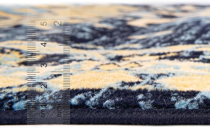 Unique Loom Taftan Collection Border Geometric Tribal Inspired Design Area Rug (2' 7 x 10' 0 Runner, Navy Blue/ Gold)