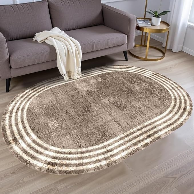 Country Earth Tone Brown Minimalist Distressed Home Office Rugs 2x3 for Living Room Bedroom Diningrooom Machine Washable Soft Thick Area Rug Nursery Dorm Kitchen Oval Geometric Bordered Large Carpet