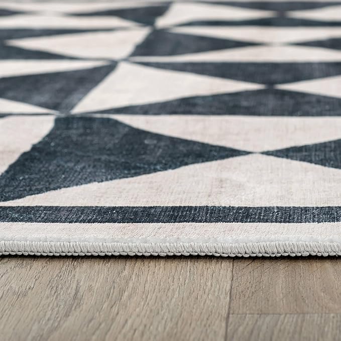 Rugshop Geometric Diamond Washable Non Slip Runner Rug 2' x 10' Cream