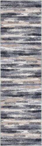 Modern Abstract Bedroom Runner Rug 2x7, Grey Black Multi Washable Kitchen Runner, Non-Slip Soft Thin Faux Wool Mat for Entryway, Hallway, Laundry Room, Indoor Home Decor
