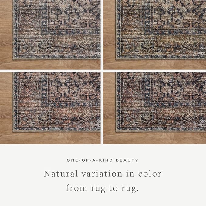 Loloi Amber Lewis Billie Collection, Ink & Salmon 3'-6" x 5'-6" Area Rug – Antique & Distressed Accent Rugs for Living Room, Bedroom, Entryway & Hallway, No Shed High Traffic Area Home Decor Rug