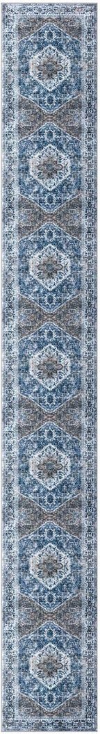 KOZYFLY Runners for Hallways 3x18 Ft Extra Long Washable Kitchen Thin Runner Rug Boho Runner Rug for Entryway Indoor Blue Printed Oriental Faux Wool Stair Floor Carpet Runner for Stair Kitchen Hall