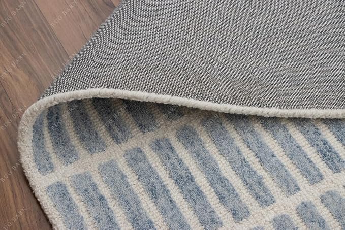 Capitola Hand-Tufted Wool Rug 8x11 Blue Coastal, Rustic Area Carpet for Bedroom Living Room, Textured Natural PB Style, Soft Wool Accent Mat