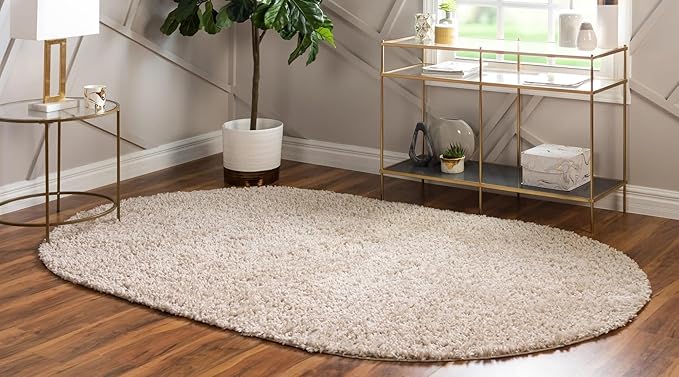 Unique Loom Davos Shag Collection Area Rug - Solid (3' 3" x 5' 3" Oval, Linen)