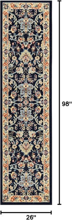 Rugs.com Yasmin Collection Rug – 8 Ft Runner Navy Blue Medium Rug Perfect for Hallways, Entryways