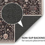 GLN Rugs Traditional Collection - Machine Washable Area Rug, Traditional Washable, Non Slip, Low Pile Chenille Rug, Living Room, Bedroom, Kitchen Rug (2'6" x 7' Black)