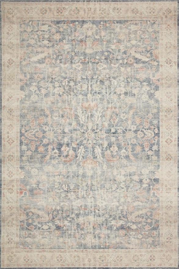 Loloi Hathaway Collection HTH-02 Denim/Multi 5'-0" x 7'-6", .25" Thick Area Rug, Soft, Durable, Printed, Modern, Low Pile, Non-Shedding, Easy Clean, Living Room Rug