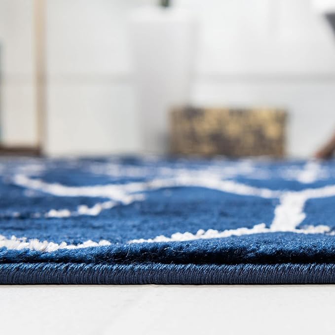 Unique Loom Glam Collection Area Rug - Trellis (5' 3" Round, Navy Blue Silver/ Silver)