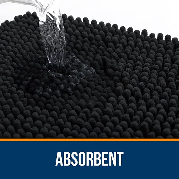 OLANLY Bathroom Rugs 47x17, Extra Soft Absorbent Chenille Bath Rugs, Rubber Backing Quick Dry, Machine Washable Bath Mats for Bathroom Floor, Tub and Shower, Home Decor Accessories, Black