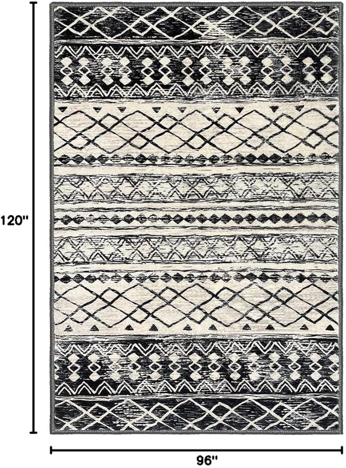 KUTA Moroccan 8x10 Area Rugs Black Navy Blue, Washable Boho Living Room Rug Non-Slip, Ultra Soft Geometric Print Tribal Traditional Farmhouse Carpet for Dining Bedroom Dorm Office Home Decor