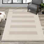Beige Carpet for Bedroom with Striped Design, 5x7 Washable Boho Rug for Living Room or Versatile Accent to Refresh Any Room Décor