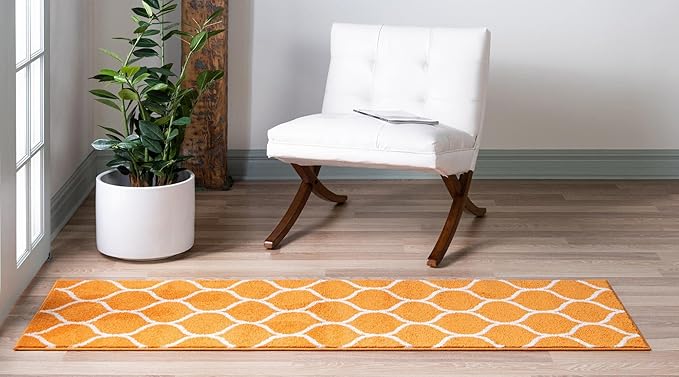 Rugs.com Lattice Frieze Collection Rug – 2' x 6' Runner Orange Medium Rug Perfect for Living Rooms, Large Dining Rooms, Open Floorplans