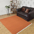 Rugsotic Carpets Hand Woven Flat Weave Kilim Wool ECO-Friendly Area Rugs - 8'x8', Square Shape, Dark Orange Color, Solid Plain Design, Low Pile Handmade Rugs for Living Room, Bed Room (D00111)