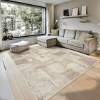 GLN Rugs Contemporary Collection - Machine Washable Area Rug, Contemporary Washable, Non Slip, Low Pile Chenille Rug, Living Room, Bedroom, Kitchen Rug (9' x 12' Abstract Tan)