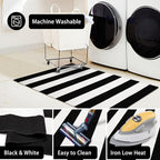 KOZYFLY Black and White Striped Area Rug 4x6 Ft Outdoor Rug Washable Indoor Outdoor Rug Hand Woven Cotton Door Mat Outdoor Entrance Mat for Front Door Kitchen Entryway Patio Front Porch Decor