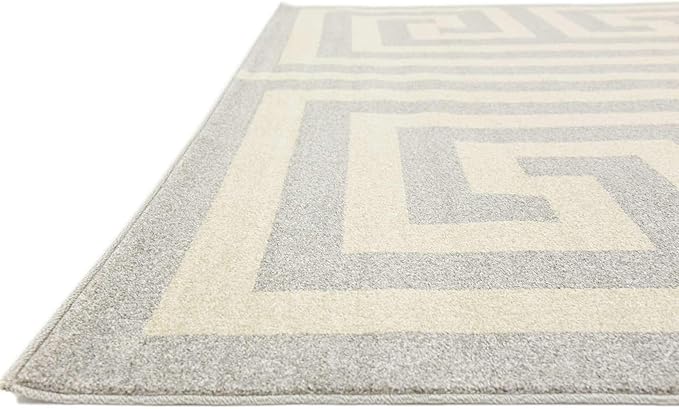 Unique Loom Athens Collection Classic Geometric Modern Border Design Area Rug (9' 0 x 12' 0 Rectangular, Gray/ Beige)