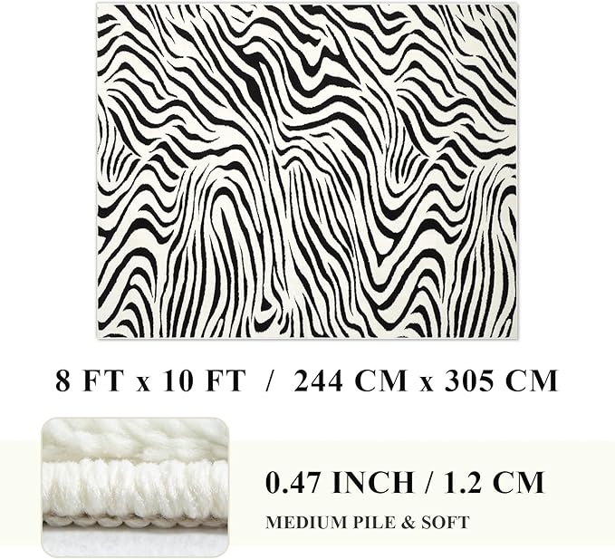 YIHOUSE 8×10 Ft Area Rugs for Living Room: Modern Washable Rug - Abstract Black and Cream White Rug for Bedroom Dining Room Office Playroom Nursery Home Decor - Nonslip Non-Shedding Striped Rugs