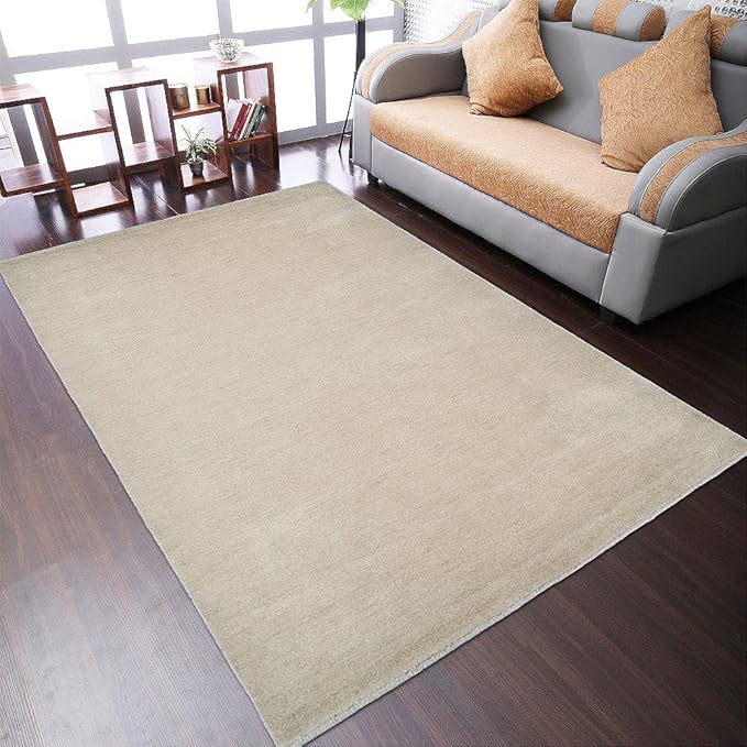 Hand Knotted Loom Wool ECO-Friendly Area Rugs - 4'x6', Rectangle, Beige Color, Solid Plain Design, High Pile Handmade Anti Skid Area Rugs for Living Room, Bed Room (L00111)