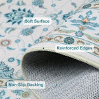 WILLSUN Washable Area Rugs, 9x12 Non-Slip Boho Large Area Rugs for Living Room, Bedroom, Machine Washable Vintage Rug, Indoor Floral Print Carpet for Home Decor, Kid & Pet Friendly Mat